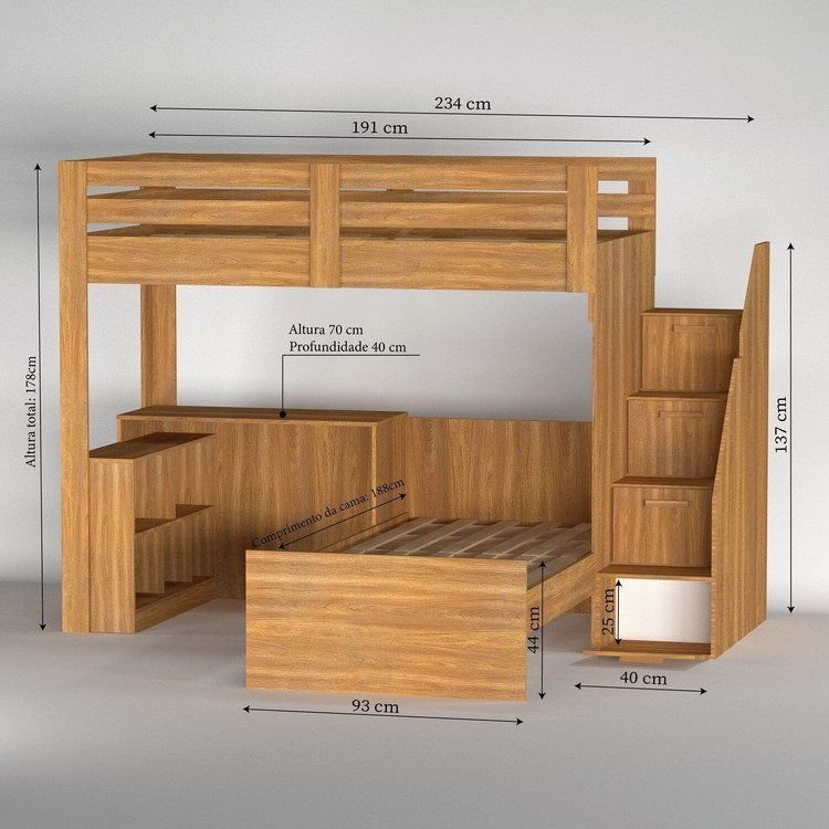 Beliche Multifuncional Solteiro Adulto com Escrivaninha Star Office Casatema MadeiraOriginals Marrom Freijó · foto 2