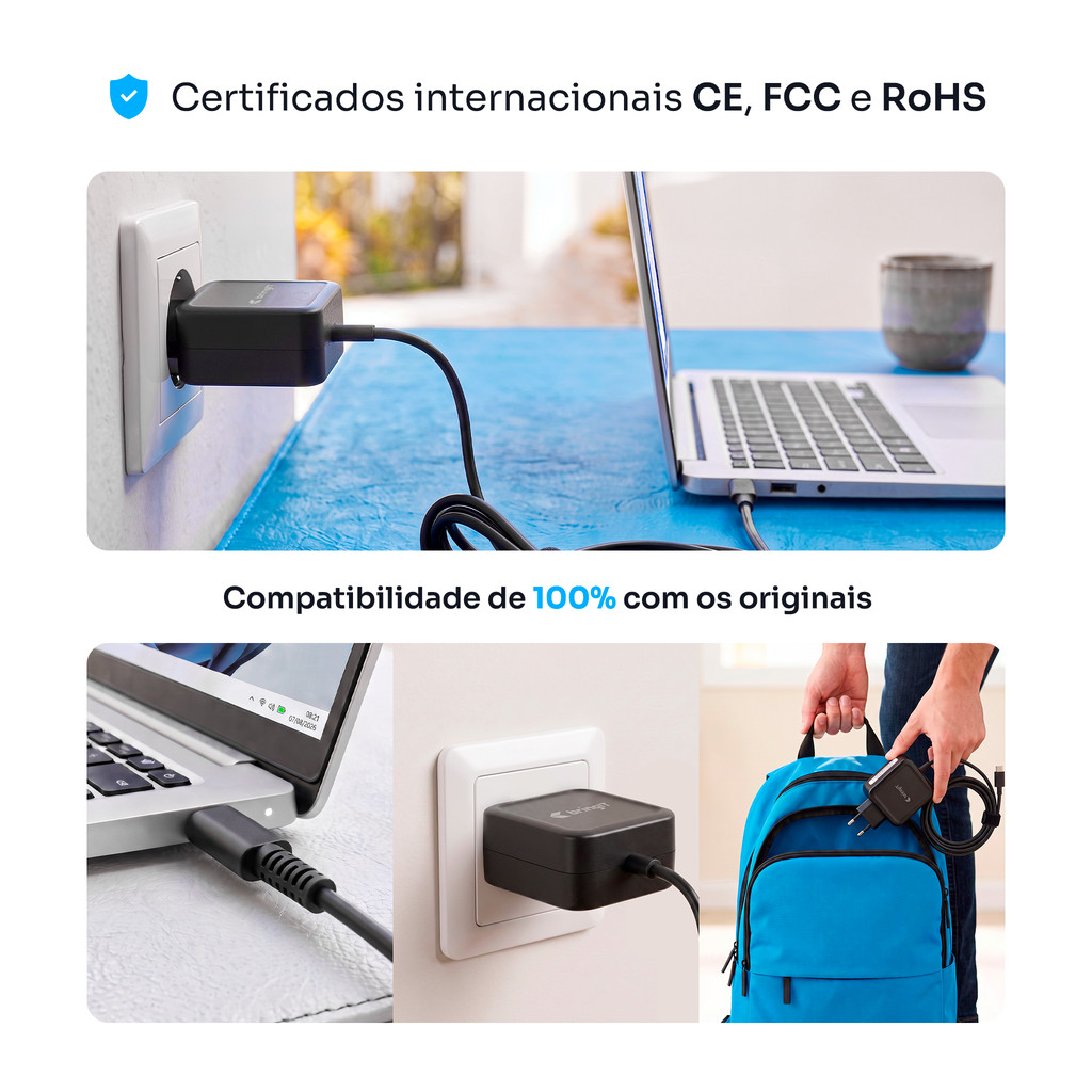 Fonte GaN compatível com Acer Chromebook CB515-1HT-P39B 45W USB-C — imagem 2 de 2