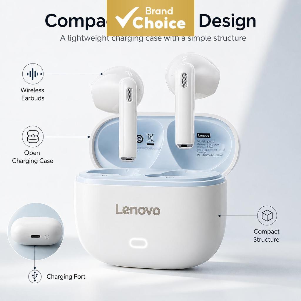 Lenovo Fones de Ouvido TWS sem Fio Bluetooth In-Ear Jogos Compactos Som Espacial Chamadas Claras Bateria Longa Bolso Ami