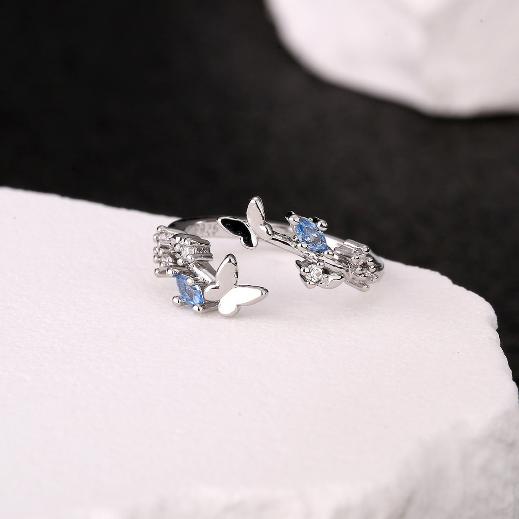 Borboleta diamante aberto anel feminino luz luxo moda com diamante borboleta anel de alto valor ajustável anel feminino