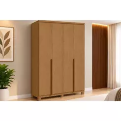 Guarda Roupa Solteiro 4 Portas e 2 Gavetas c/ Pés Alonzo Amendoa Clean - Lopas