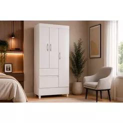 Guarda Roupa Solteiro 3 Portas e 2 Gavetas Wind Branco/Rosa - Demóbile