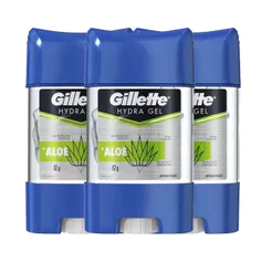 Kit Desodorante Gel Antitranspirante Gillette Hydra Gel Aloe 82g - 3 Unidades