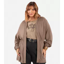 Cardigan Feminino Molecotton Plus Size Secret Glam Marrom