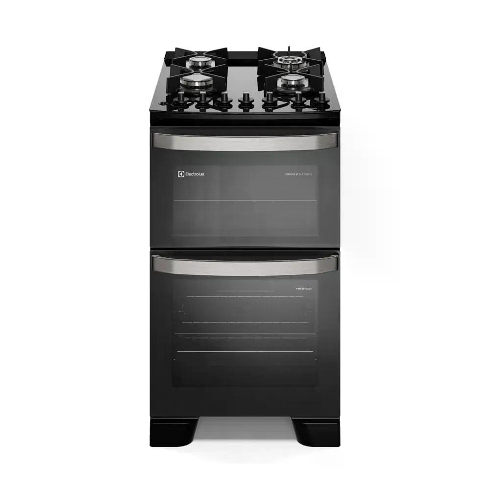Fogão 4 bocas Electrolux Preto Experience Mesa de Vidro, 2 Fornos e Grade de Ferro Fundido (FE4DB)
