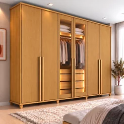 Guarda-Roupa Casal Reflecta 6 Portas 4 Gavetas com LED Cinamomo Bélgica Cinamomo