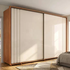 Guarda-Roupa Casal 100% MDF 2 Portas de Correr 8 Gavetas com Ripado Yescasa Cinamomo/Off White Dali Cinamomo/Off White