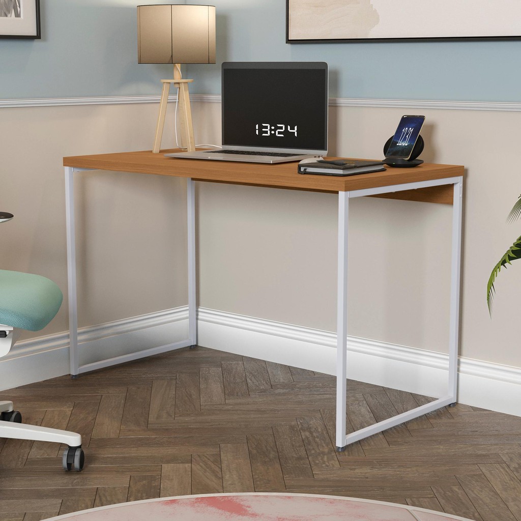 Mesa De Escritório Escrivaninha Kappesberg Industrial Canela/Branco 118cm em Oferta na Shopee