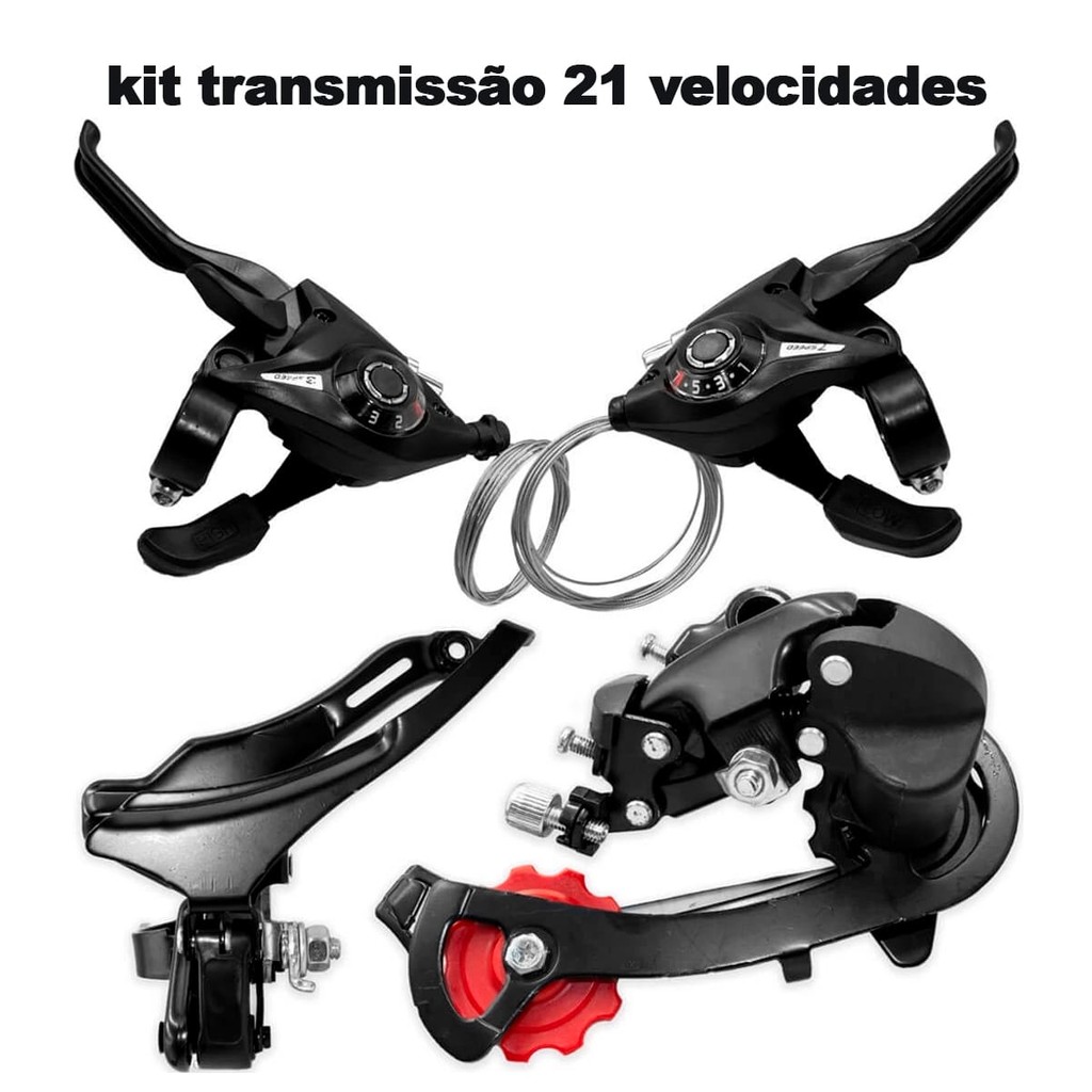 Kit de Transmissao 21 Marchas para Bicicleta C/ Passador Alavanca Rapid Fire 21v + Cambio Traseiro + Cambio Dianteiro
