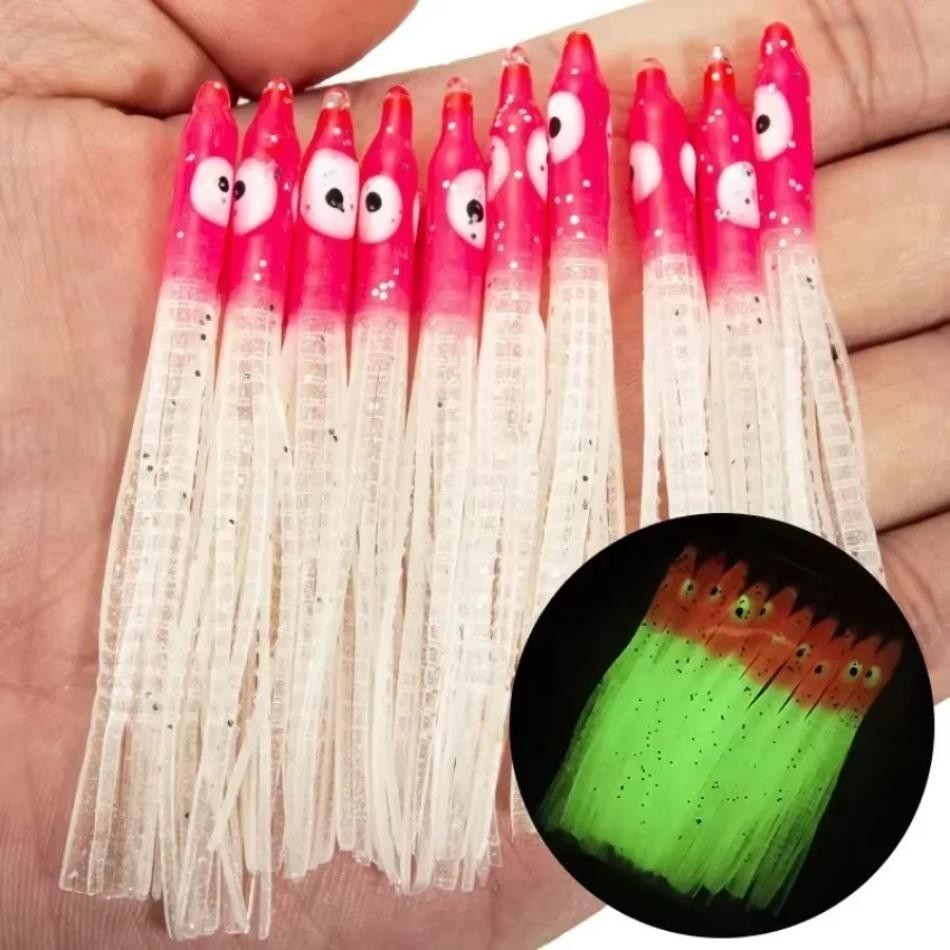 10 Pçs Iscas De Pesca Polvo Luminoso Isca Macia Saias De Lula De Borracha Atum Veleiro Peixe-Gato Auxiliar Acessórios