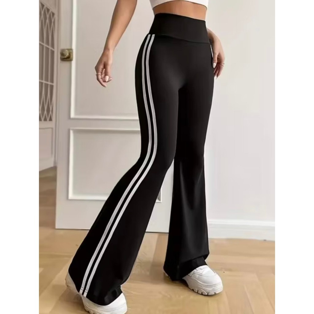 Calça Legging Cintura Alta Bailarina Listras Laterais Flare Tendência em Oferta na Shopee