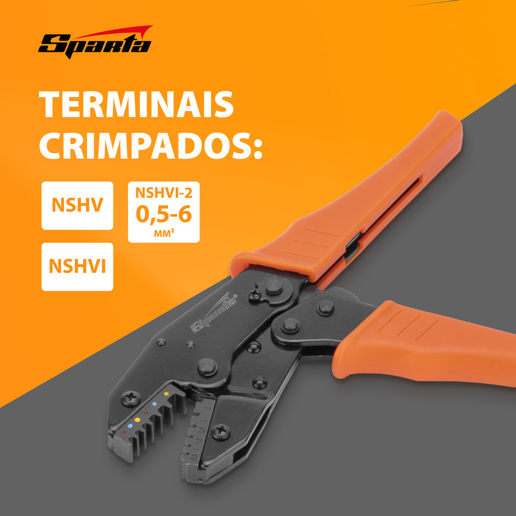 ALICATE CRIMPRADOR DE CABOS PARA TERMINAIS TUBULAR, 0,5-6MM, 1PC // SPARTA