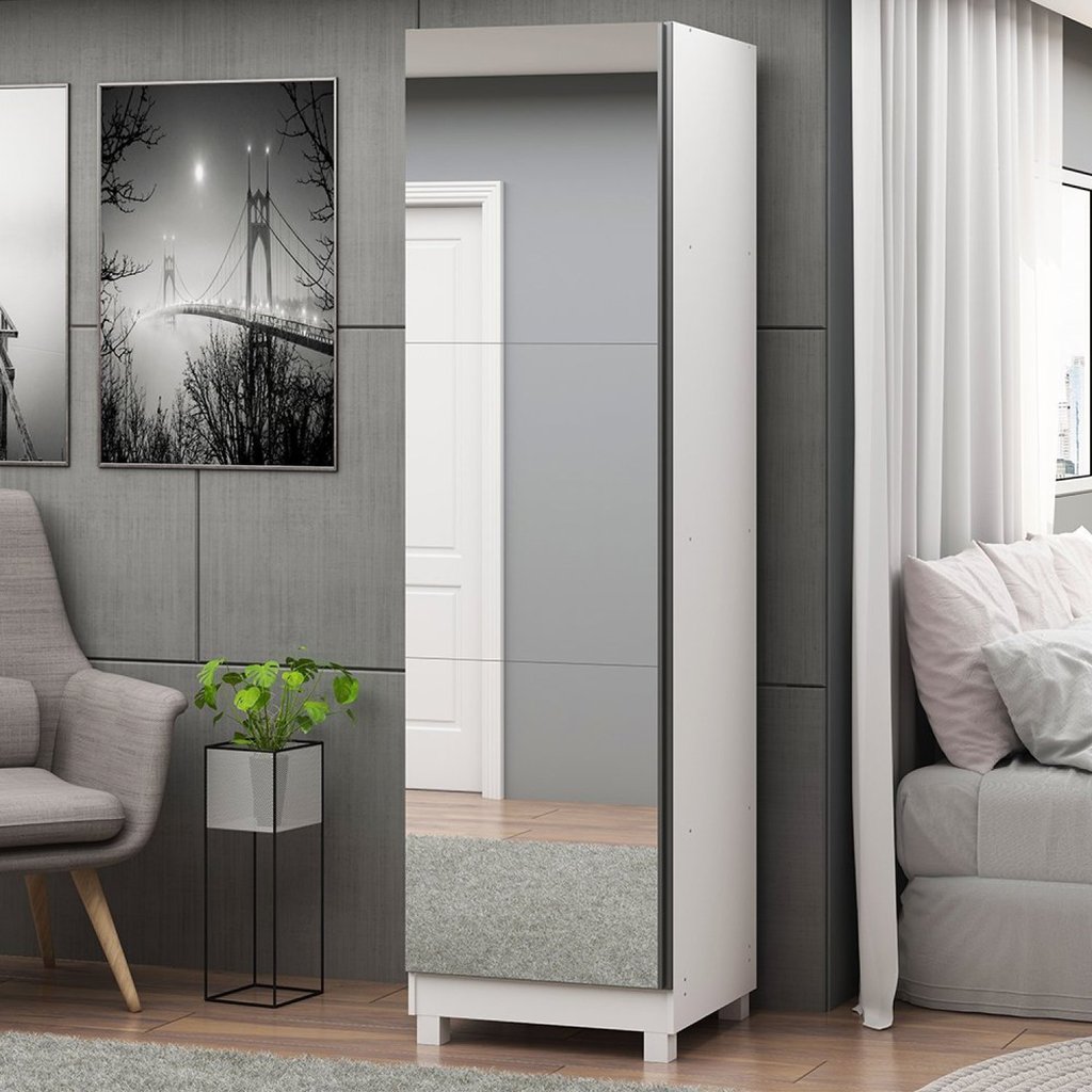 Sapateira 1 Porta Espelhada Gold 100% MDF Branco Acetinado em Oferta na Shopee