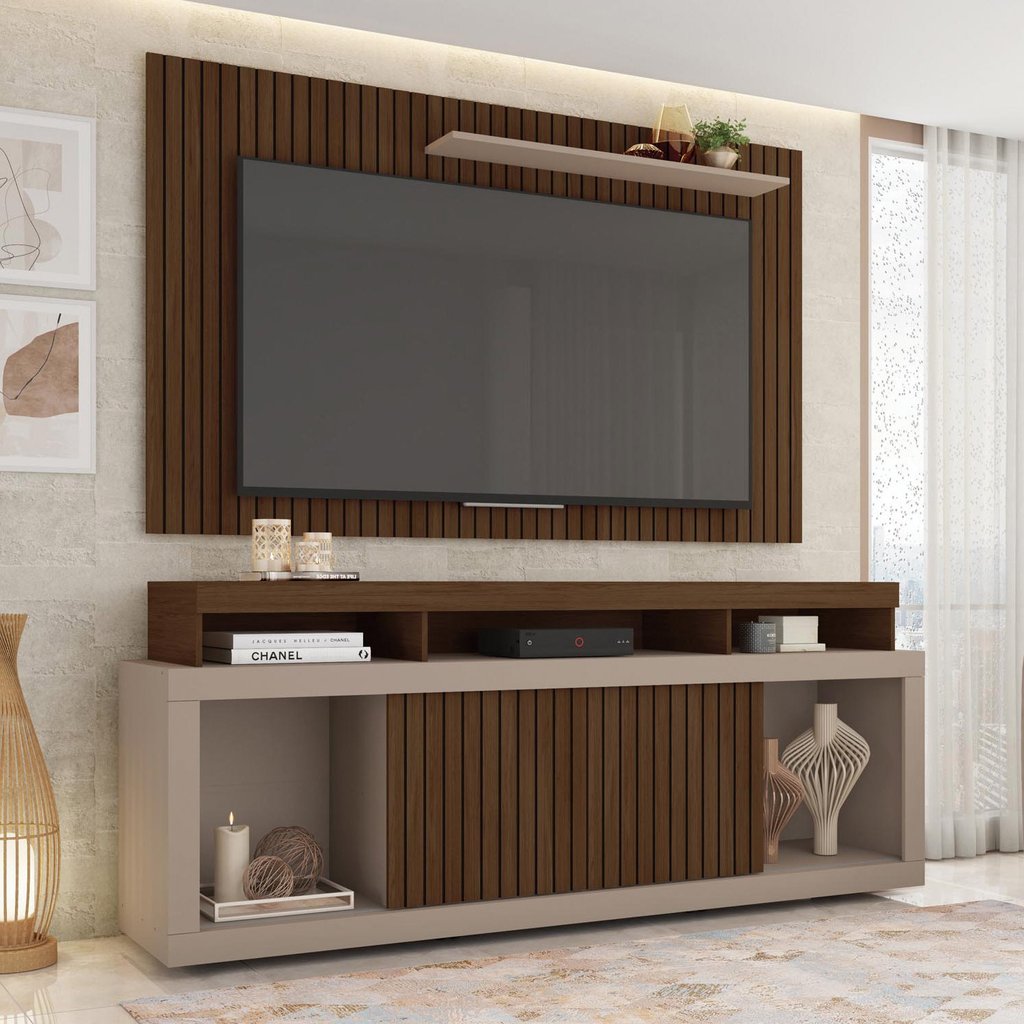 Rack com Painel para TV Até 65 Polegadas com Ripado Esmeralda  Havana/Fendi em Oferta na Shopee