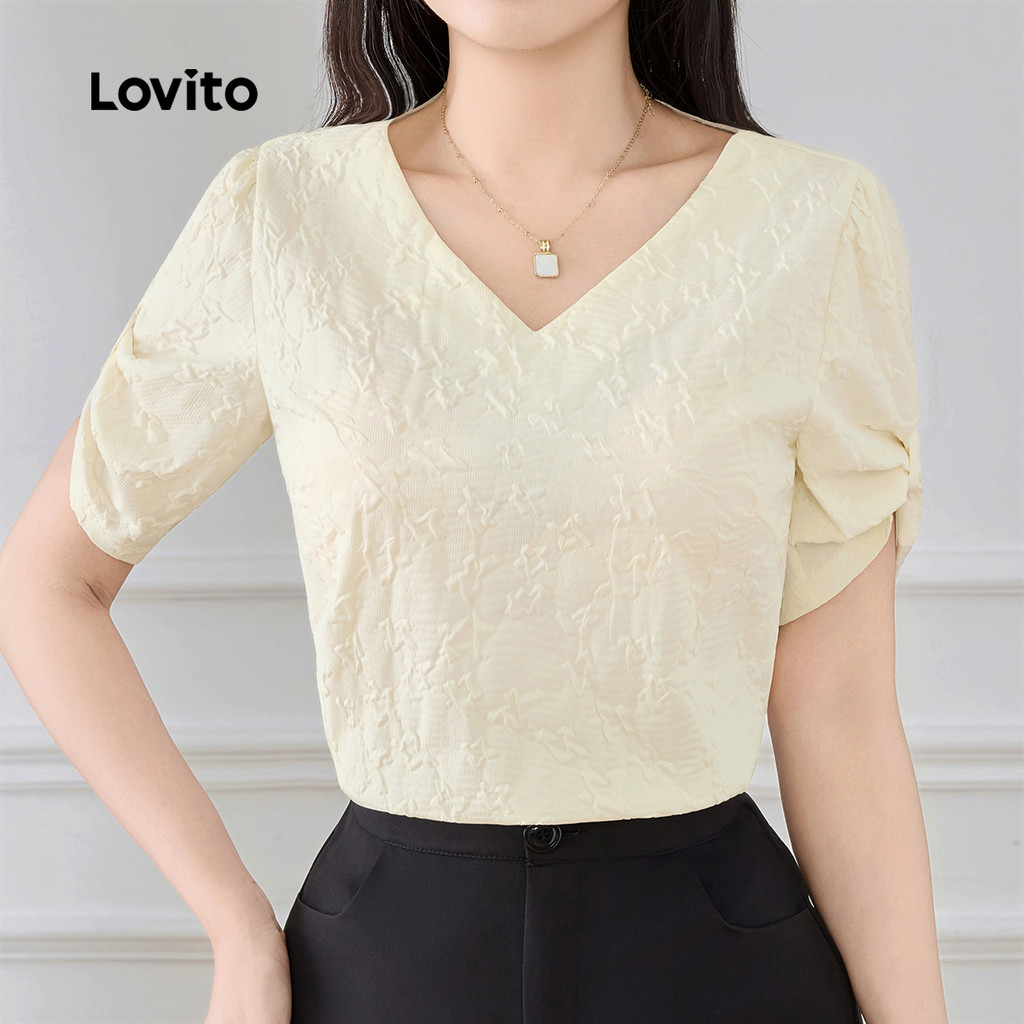 Lovito Blusa Elegante Jacquard Primavera/verão Blusa Bege para Mulheres L154ED132 em Oferta na Shopee