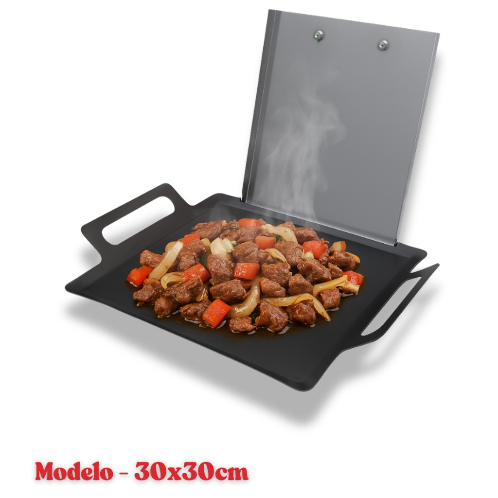 Chapinha Chapa Chapeira Bifeteira Quadrada Pequena 30x30 Com Prensa Tampa Industrial Para Fogão