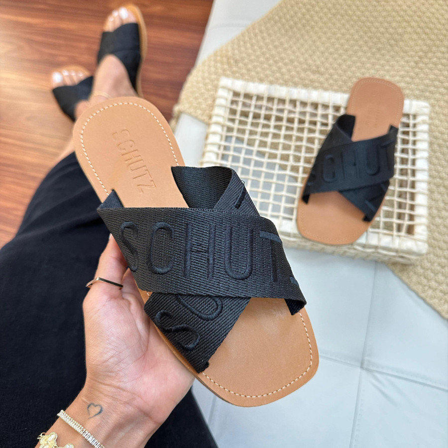 Sandália Feminina Preta Rasteirinha Flat X Bordado Casual Estilosa Moda Verão Praia Promoção