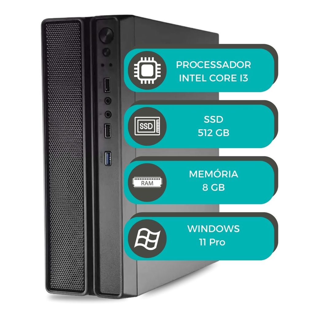Computador SlimDesk MultiPC i3 6ªG 8GB SSD 512GB Win11 Ideal p/ Escritório e Casa