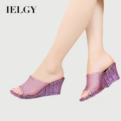 IELGY 2026 Sandálias Femininas Vazadas De Salto Alto Para Banheiro , Sapatos De Praia De Cristal Transparente