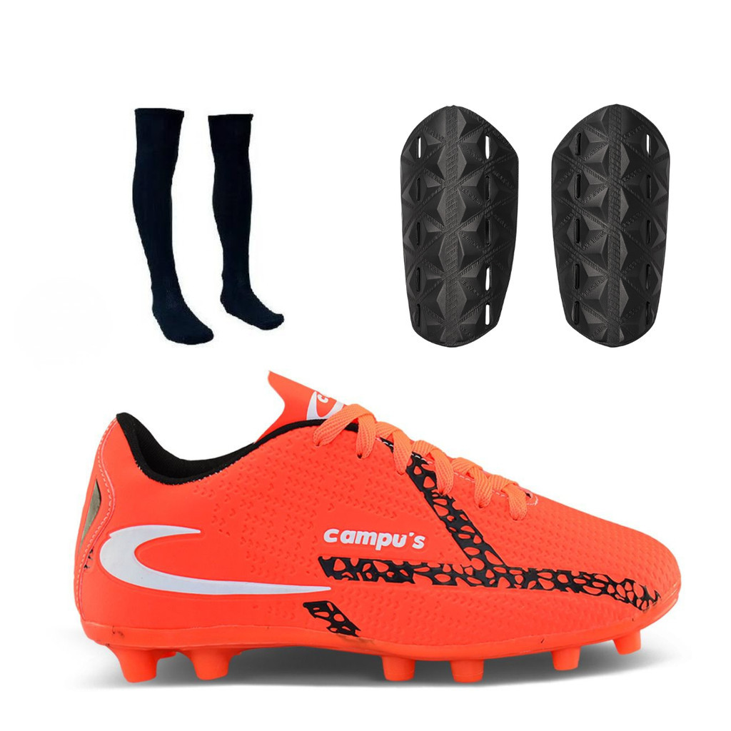 Kit Chuteira De Campo Masculina com Caneleira e Meião Trava Resistente Sola Costurada