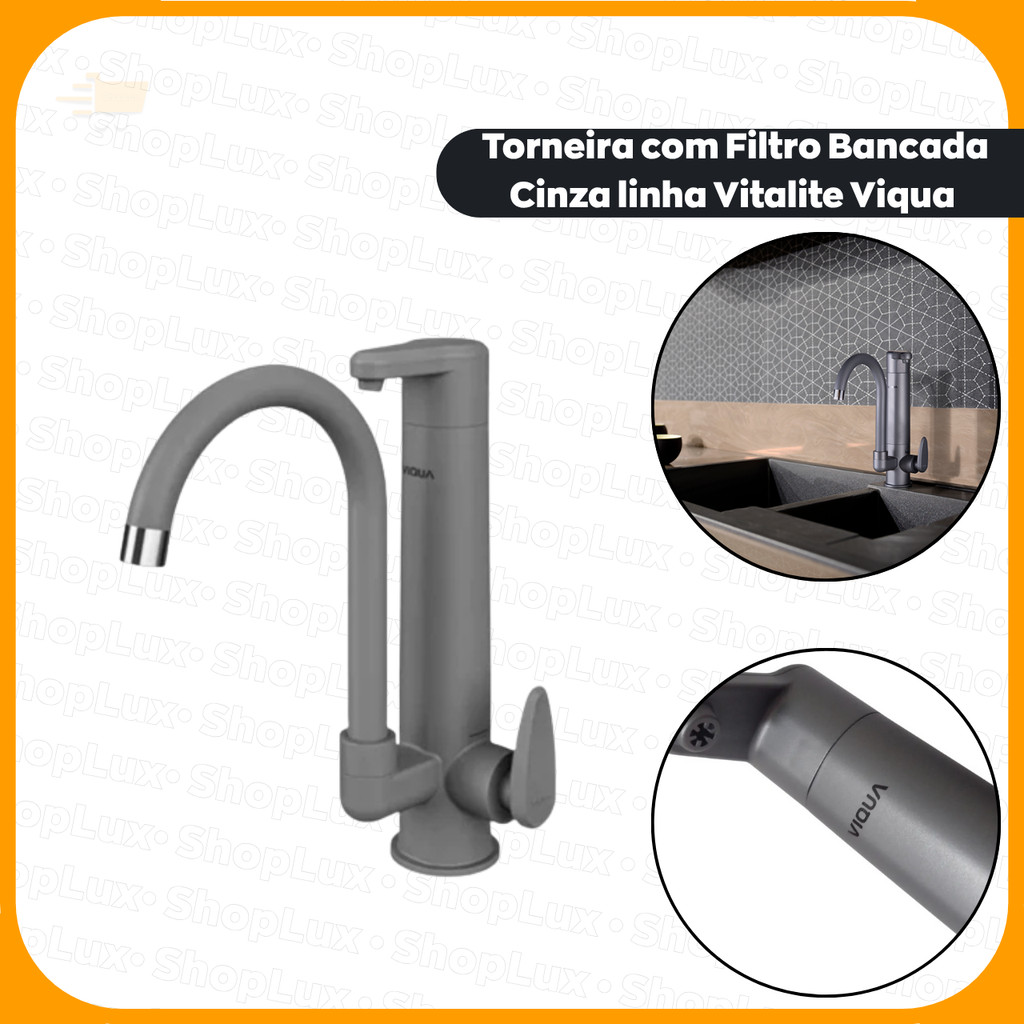 Torneira Com Filtro Bancada Linha Vitalite Viqua Cinza Fosco