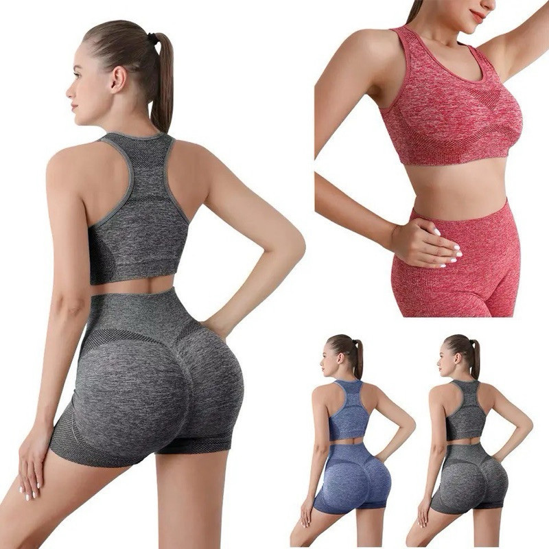 Conjunto Short com Top ou Calça com Top Academia Fitness Feminino Leggings Levanta Tudo Sem Costura E Bojo