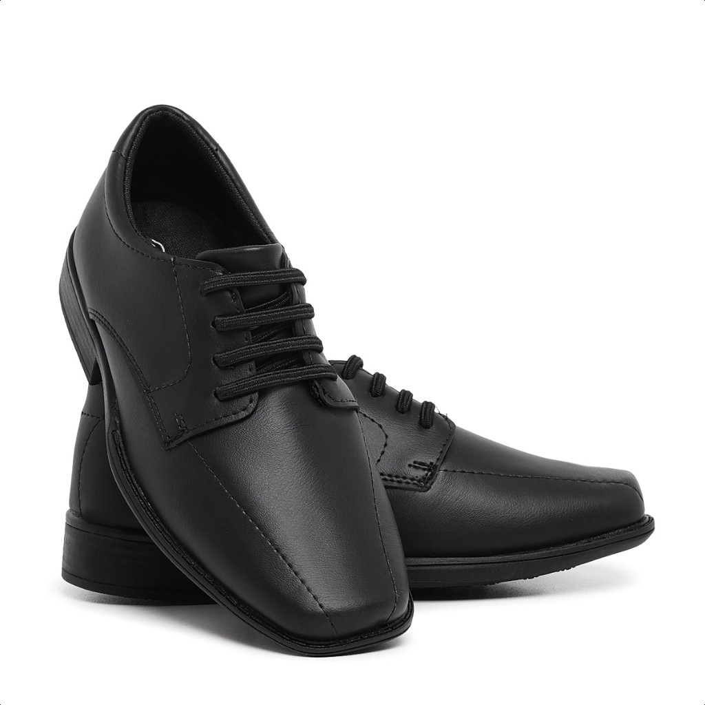 Sapato Social Infantil Masculino 447 Preto Pajem Bico Quadrado Menino Conforto Casamento
