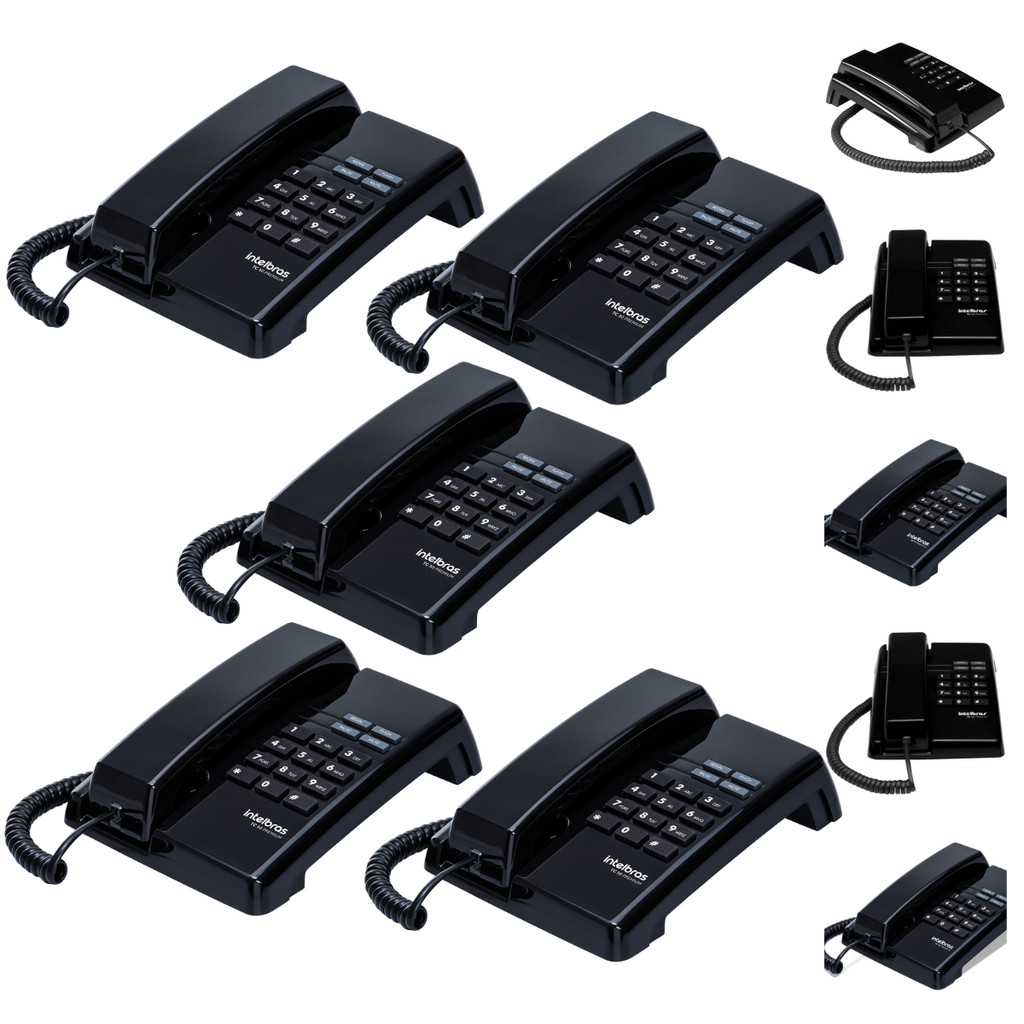 Kit 5 Telefones Fixos com Fio Intelbras TC 50 Instalação Mesa ou Parede Escritório Hotéis Motel