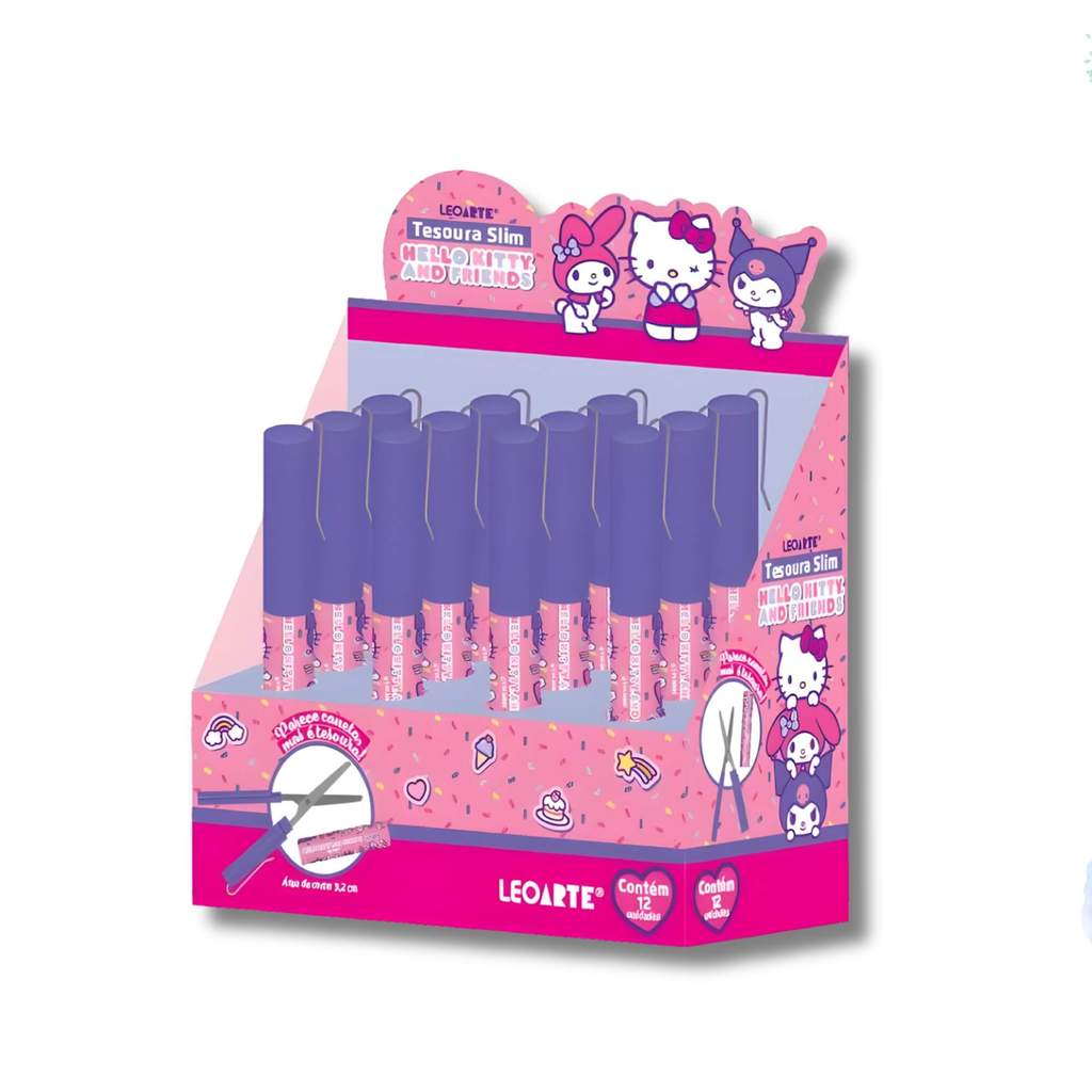 Tesoura Slim Hello Kitty e Amigos - Display com 12 Unidades Leoarte Leonora - 10588