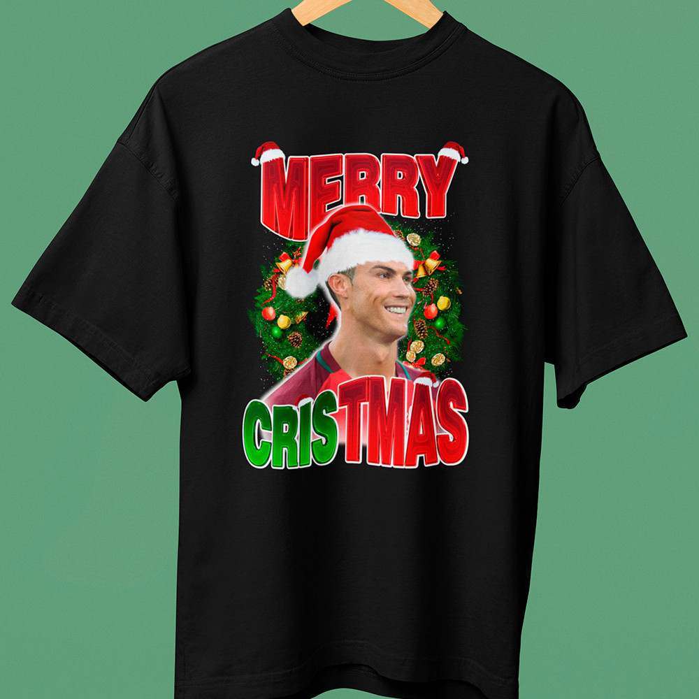 [Camiseta Premium em Algodão Puro]GXG Camiseta de Natal Cristiano Ronaldo Merry Christmas Camisa Natal Unissex 100% Algo