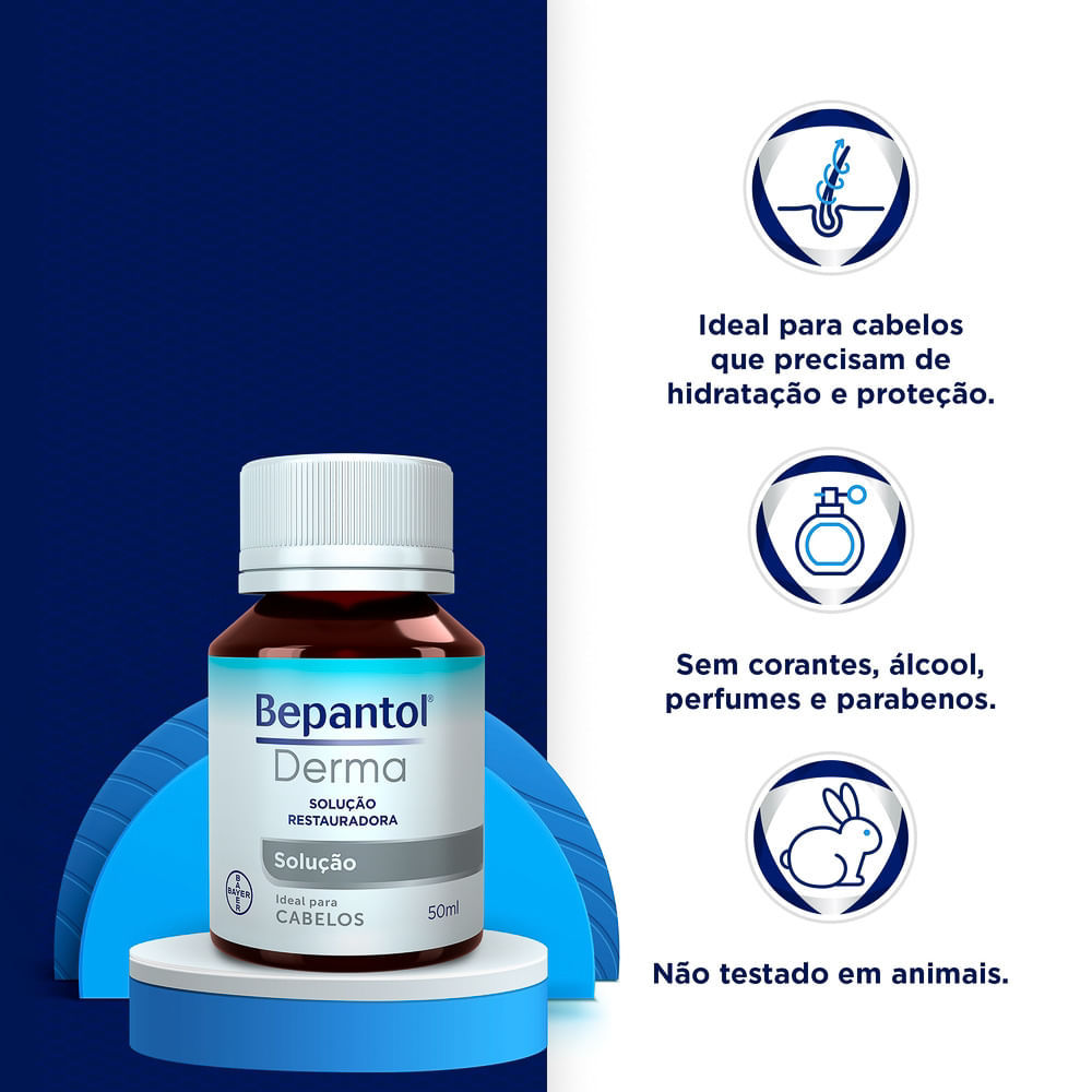Detalhes do Bepantol Derma Solução Restauradora para Cabelos 50ml, Fios Hidratados
