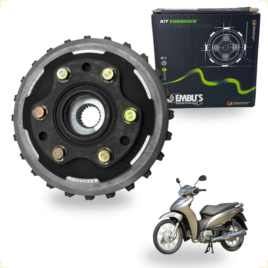 Kit de Disco Embreagem Completa Embus Moto Biz 110i 2016 à 2022 Multidisco Platô Padão Original