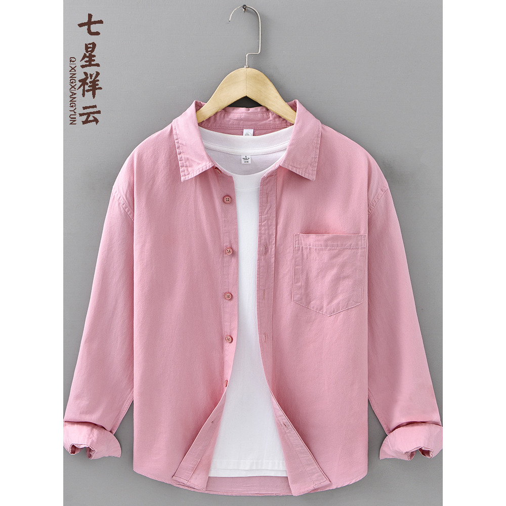 Juventude sentimento rosa camisa de manga comprida juventude solta Casual estilo literário All-Match camisa primavera ou