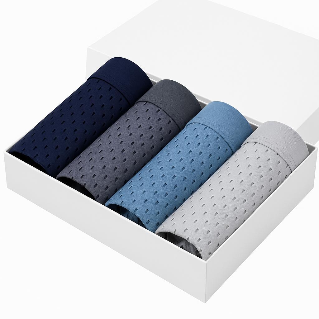 Conjunto 4 Cuecas Boxer Masculinas Ice Silk Respirável Secagem Cintura Confortável Cores Sortidas Ideal para o Verão