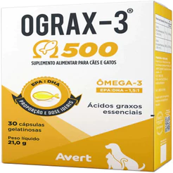 Suplemento para Cães e Gatos Avert Ograx-3 30 Cápsulas 500mg