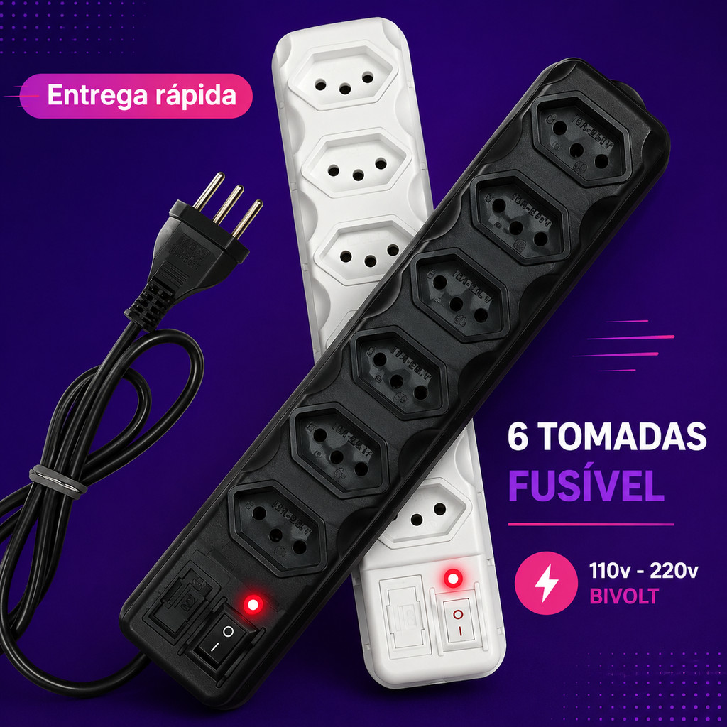 FILTRO DE LINHA RÉGUA DE TOMADAS 6, 4 ou 3 tomadas tripolar 10 Amperes com fusível