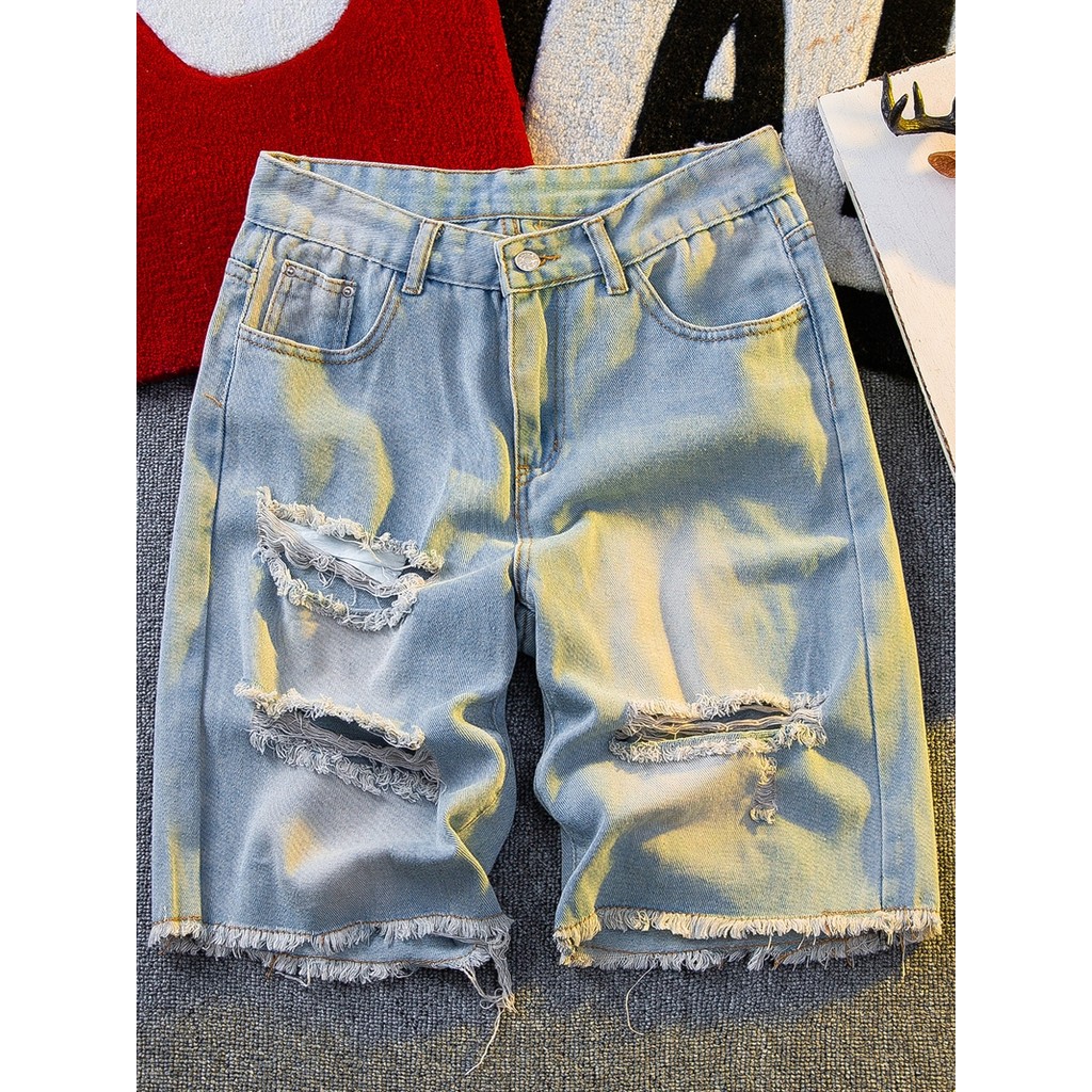 HPCP Beggar Jeans Rasgado Masculino Reto Solto Verão Fino Masculino Street Wear Shorts Jeans Calças de 5 pontos