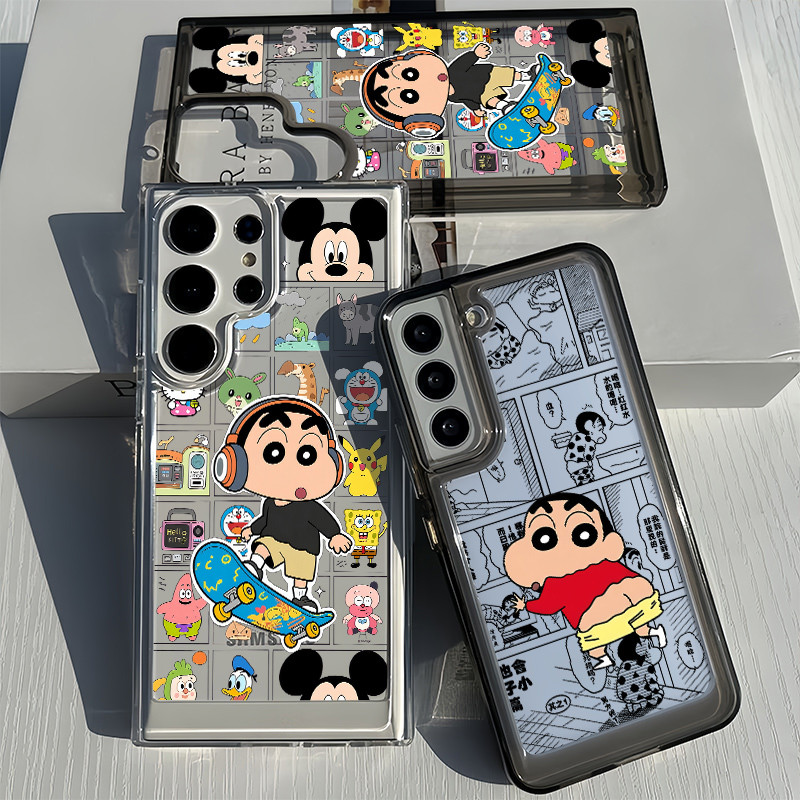 Para Samsung S26 S25 Ultra S24 S25FE A56 S24FE S23 Cute Shinchan Hard Clear Case S22 A17 A16 A15 A72 A53 A55 A26/Capa À 