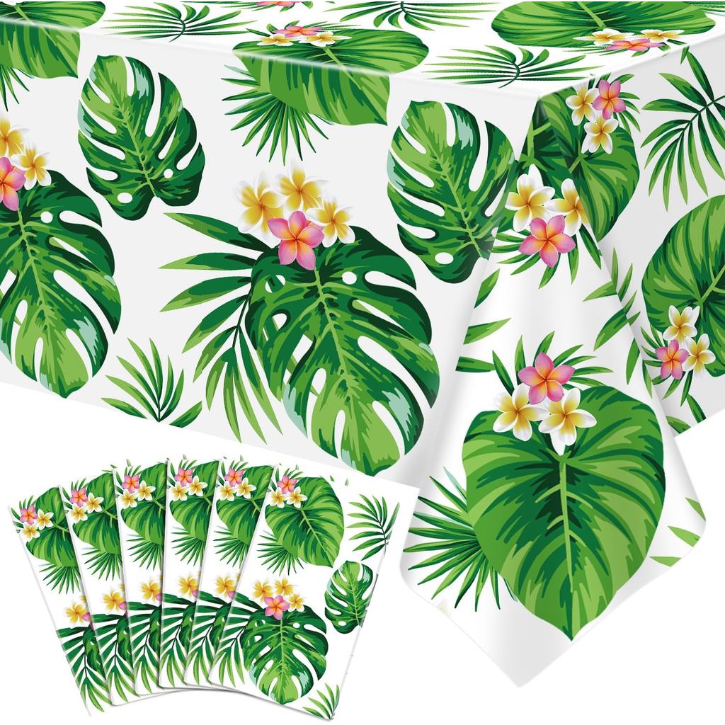 Conjunto de 6 Toalhas de Mesa para Festa Havaiana Luau com Folhas de Palmeira Tropicais, Capa de Mesa para Festa Havaian