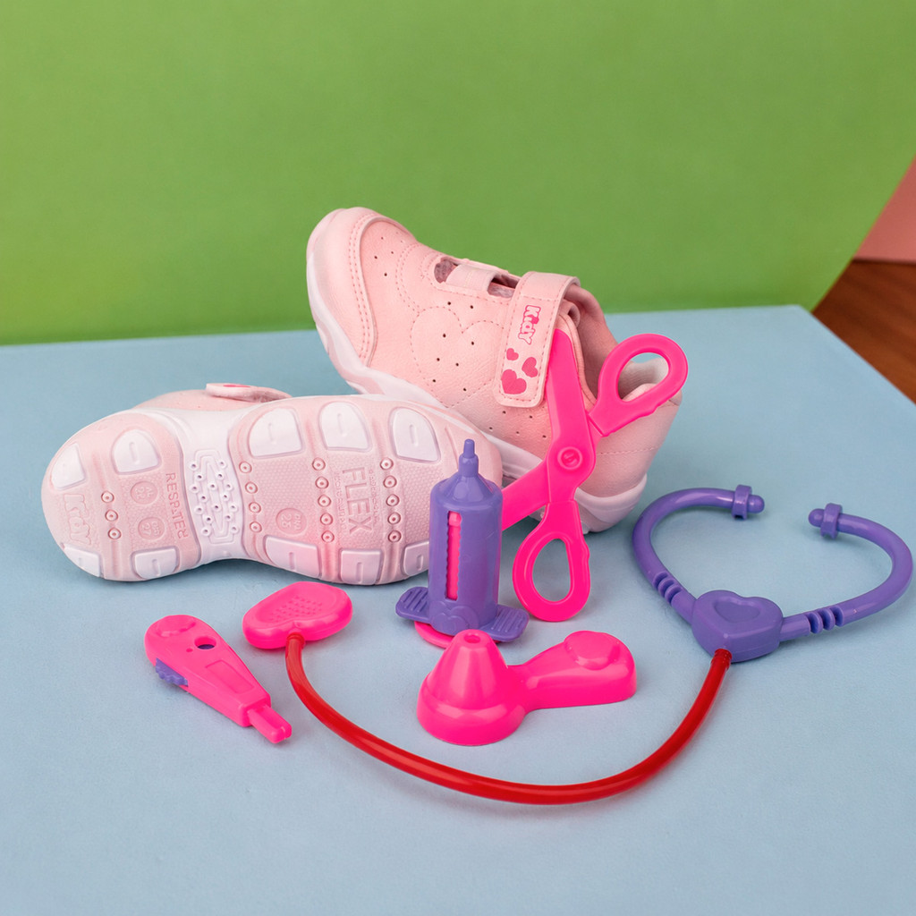Tênis Infantil Menina Kidy Play Respitec Nude Confortável Calce Fácil Com Brinquedo Divertido