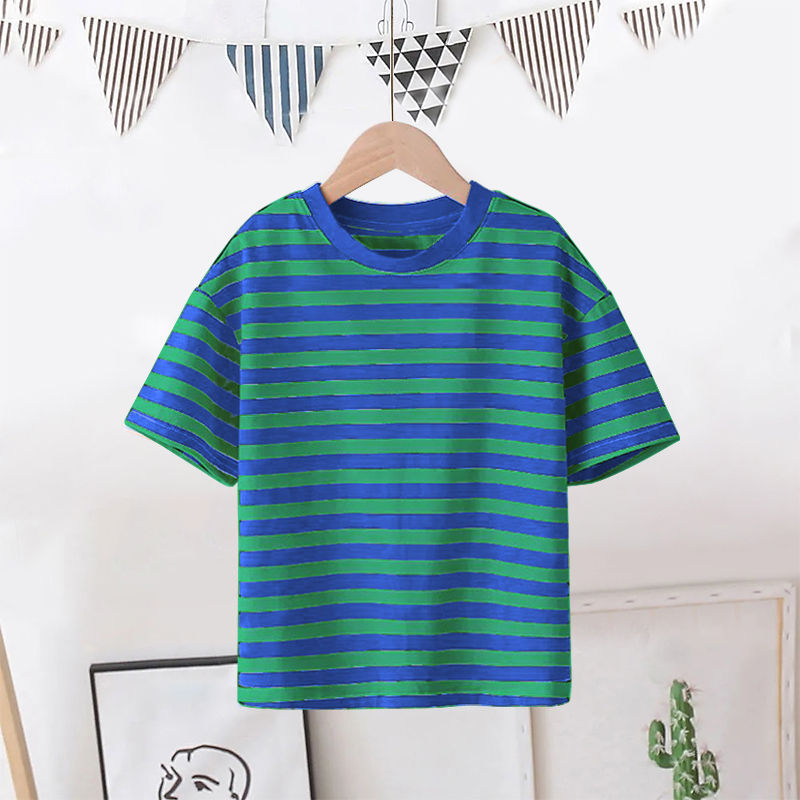 100% algodão crianças verão estilo fino médio pequeno crianças listrado camiseta de manga curta meninos camiseta de mang