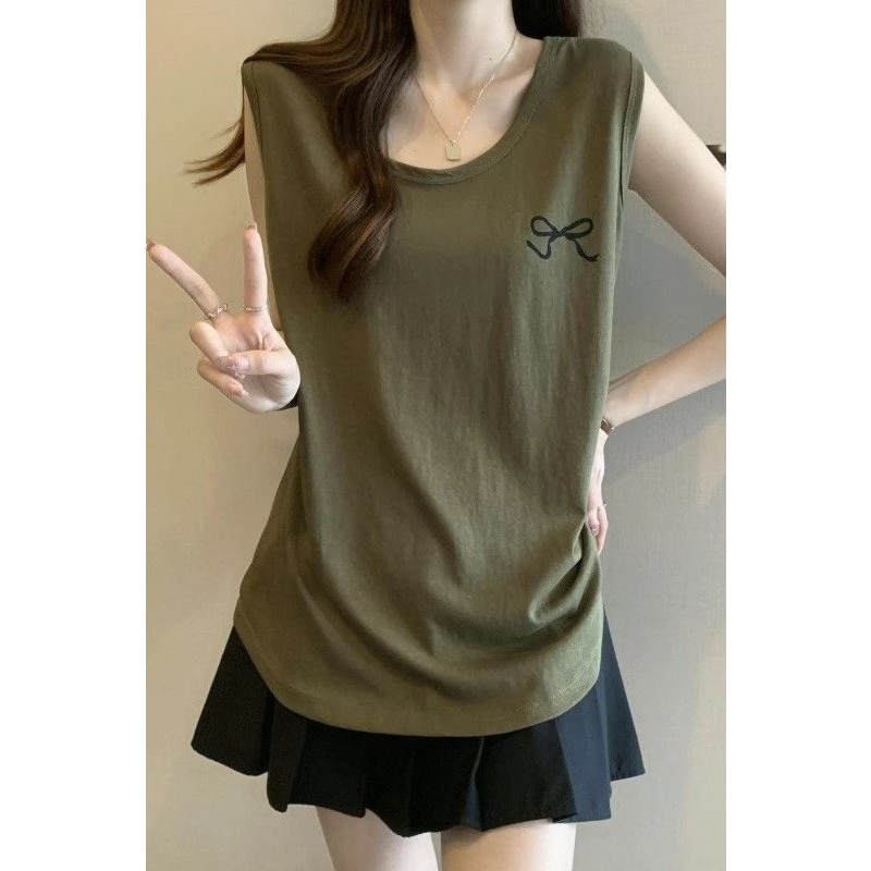 Único/duas peças tamanho grande solto colete de comprimento médio camiseta feminina verão novo estilo gordura mm capa ba