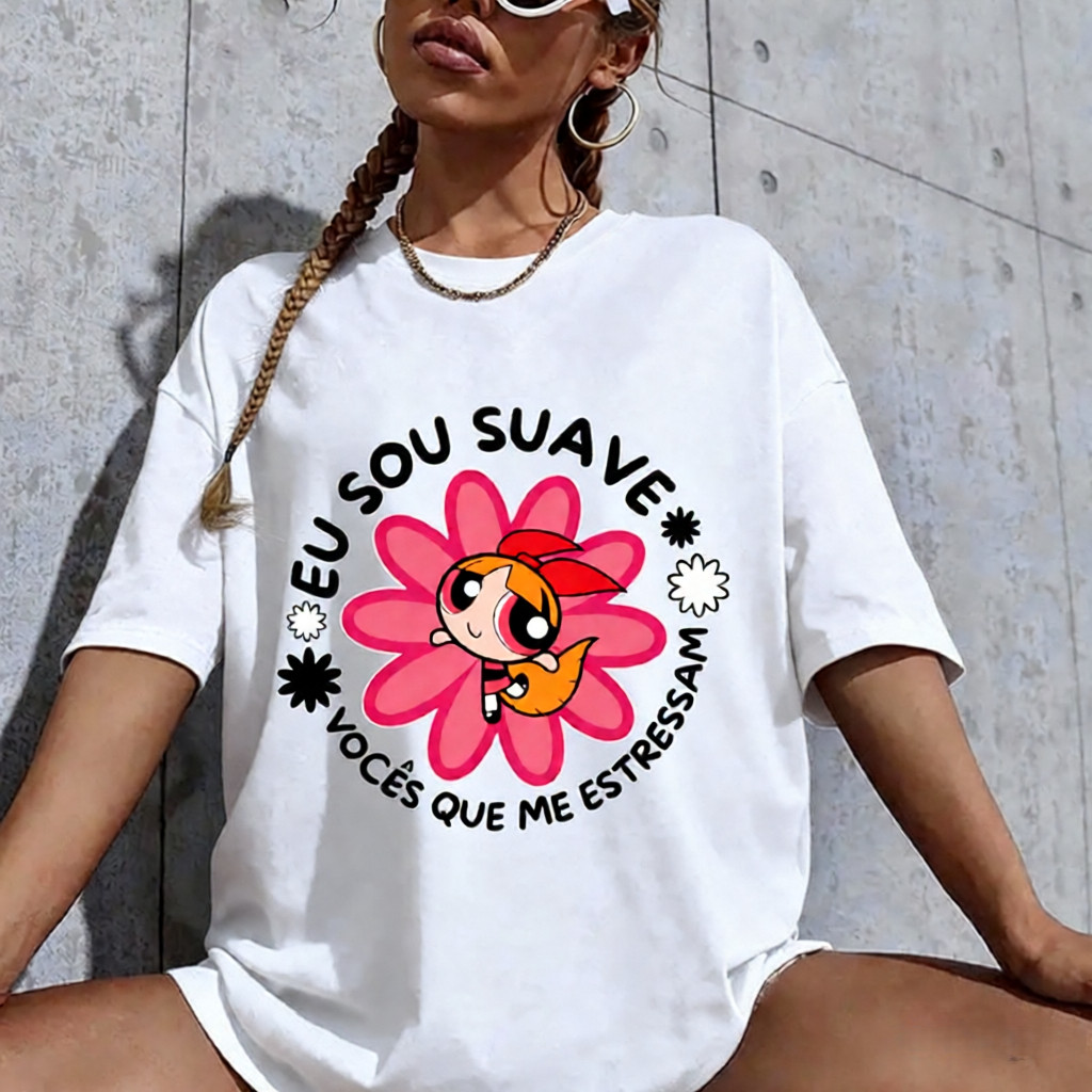 [Camiseta Premium em Algodão Puro]LA Camiseta Feminina Oversized As Meninas Superpoderosas Gym 100% Algodão ACADEMIA Env