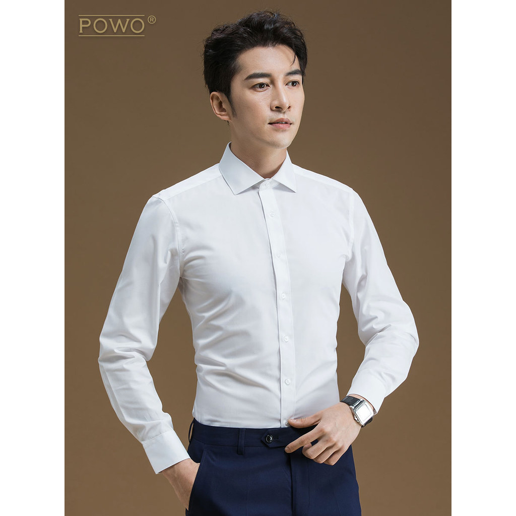 POWO camisa branca masculina não-ferro Windsor colarinho negócios Casual polegada camisa versão coreana cor sólida bonit