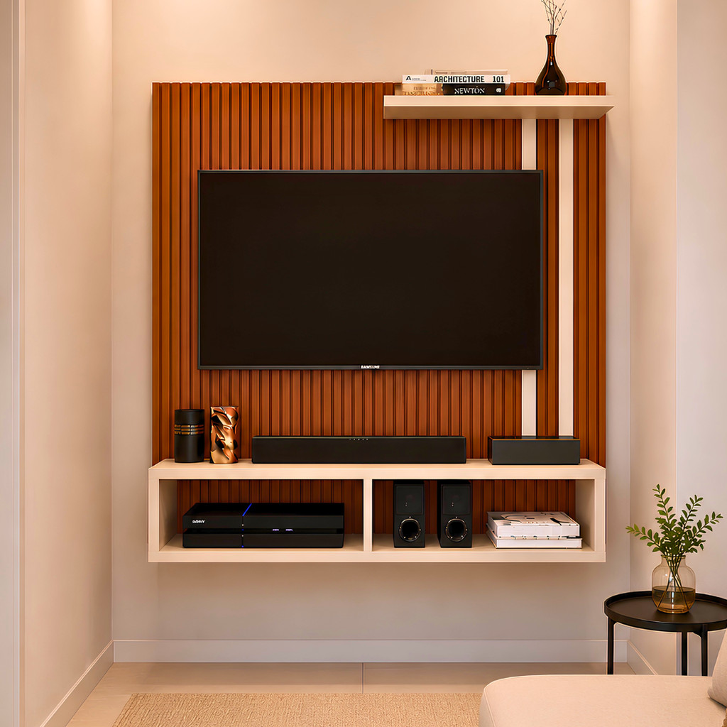 Painel Rack Suspenso Home para TV até 32 Polegadas com Nicho e Prateleira, Ideal para Quarto Sala