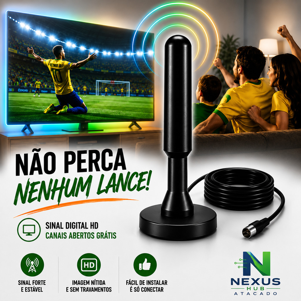 Antena TV Digital 4K À Prova d'Água | Interna Externa Cabo 5m | UHF VHF FM Alta Sensibilidade