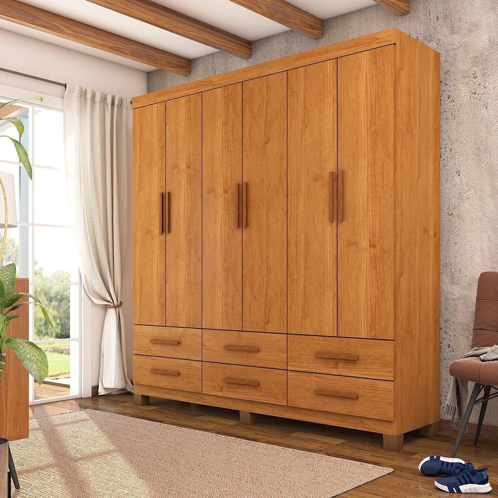 Guarda-Roupa 6 Portas 6 Gavetas com Pés Denver Marrom/Cinamomo Cinamomo