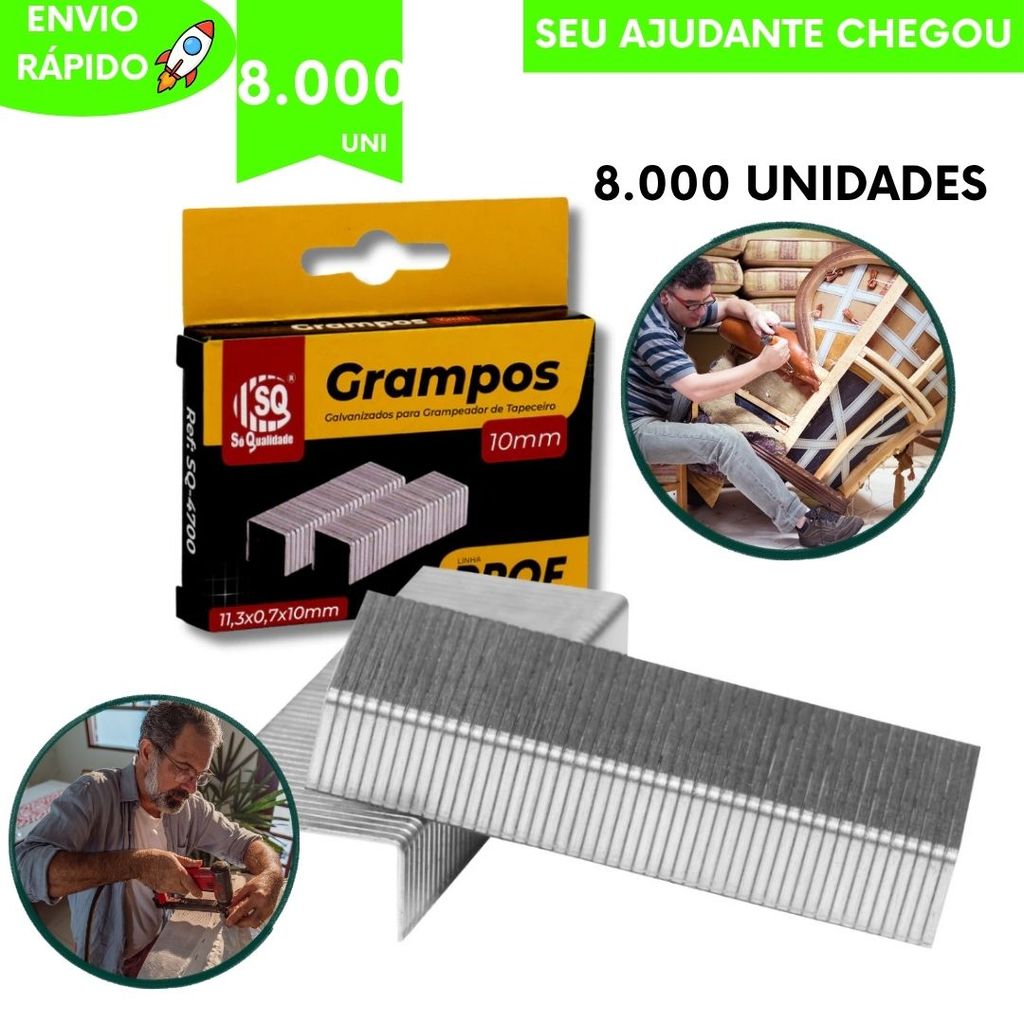 Utilidades Grampos Galvanizados Grampeador Tapeceiros Marceneiros  Sofá Cadeira Tapete 10mm 8000 UNI