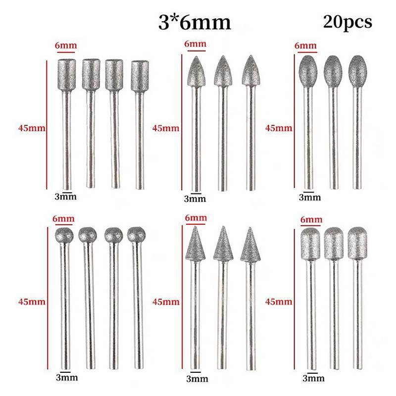 LTBR 20 Peças Cabeças De Moagem De Diamante Mini Broca Para Ferramenta De Rotativa Rebarbas Acessórios Kit De Ferramenta