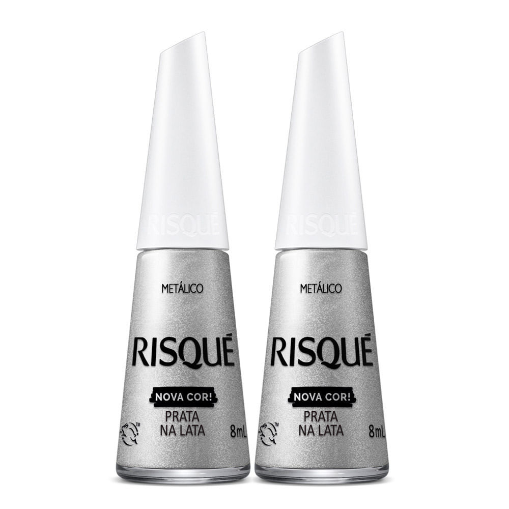 Kit 2 Esmalte Risqué Nova Cor Metálico Cor Prata na Lata 8ml